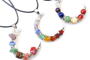 Collier Pentagramme de lune en pierre de cristal